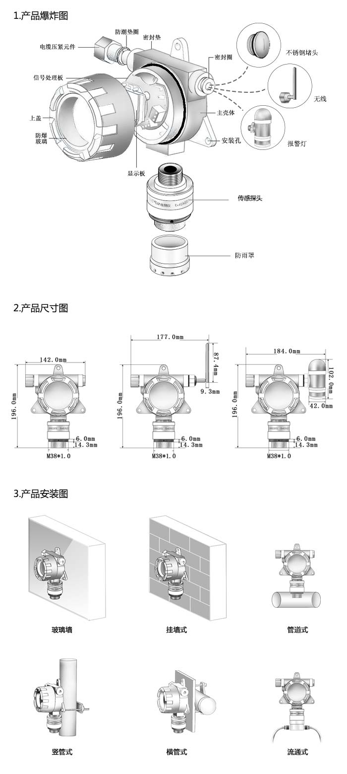 大眾固定安裝式1-氯-2-溴乙烷濃度檢測(cè)儀不帶顯示型網(wǎng)絡(luò)版尺寸與安裝圖